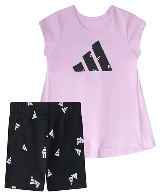 adidas Baby Girls 2-Piece Back Pleat T-Shirt and Bike Shorts Set