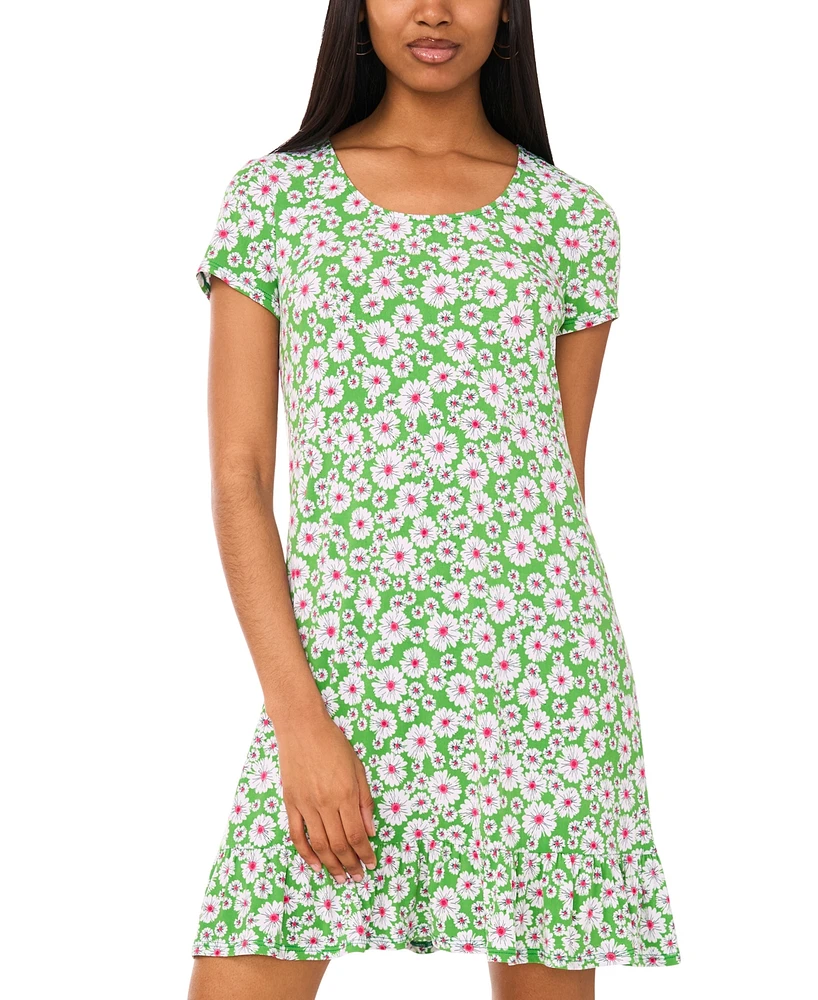 Msk Women's Printed Round-Neck Short-Sleeve Dress