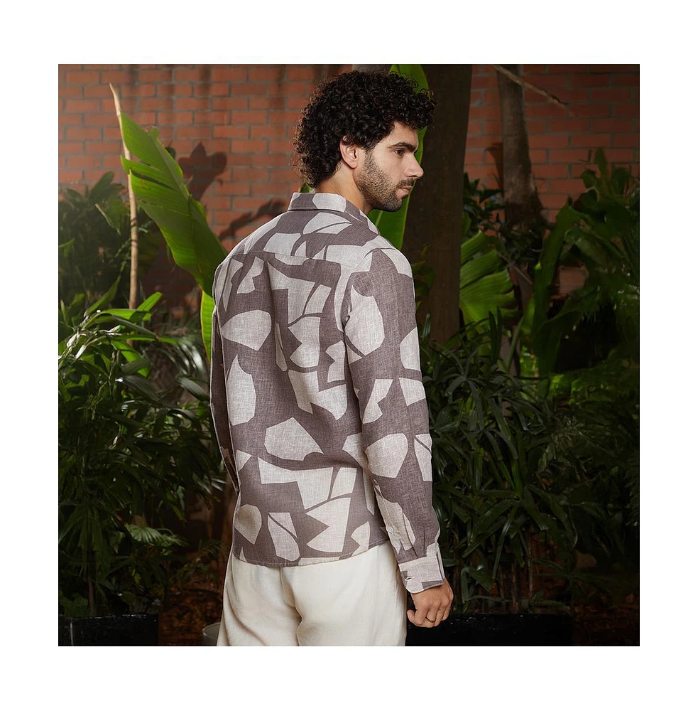 Campus Sutra Men's Ash Brown Abstract Heathered Shirt