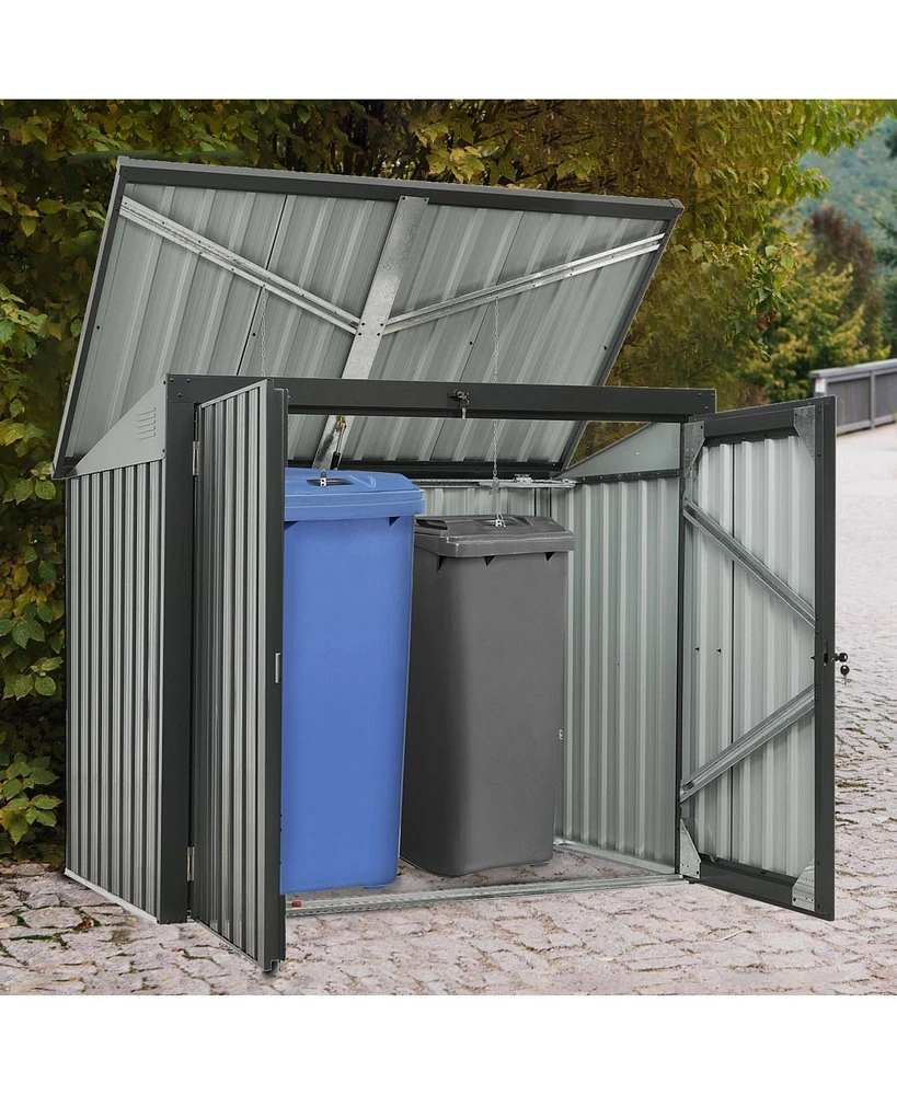 Mondawe 62"x40"x52"Stainless Galvanized Steel Bin Shed Stores 2 Trash Cans for Garbage Storage