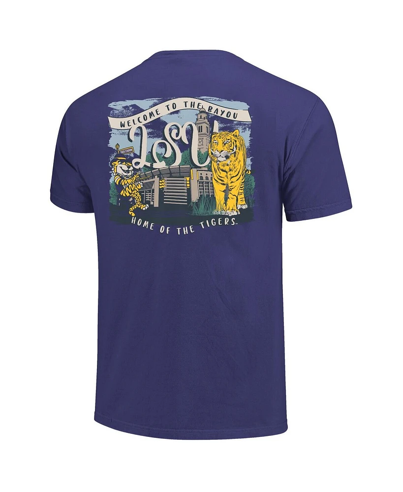 Image One Women's Purple Lsu Tigers Comfort Colors Campus Scene Drawing Script T-Shirt