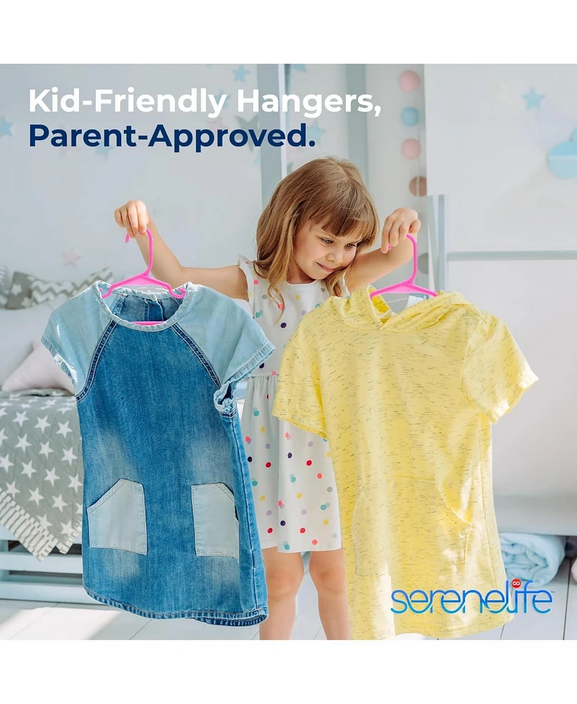 SereneLife 20 Pcs. Non-Slip Plastic Kids Hangers - Durable and Space-Saving Closet Organizers for Infants, Toddlers, and Kids' Clothing (Pink