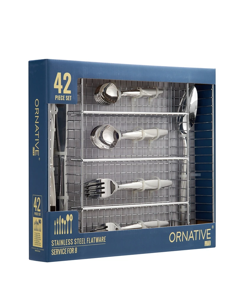Ornative Anona 42-Pc. Flatware Set with Wire Caddy, Service for 8