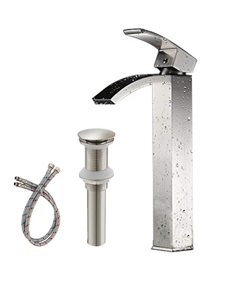 Greenspring Waterfall Single Hole Handle Bathroom Vessel Sink Faucet With Pop Up Drain Without Overflow Matte Black & Gold