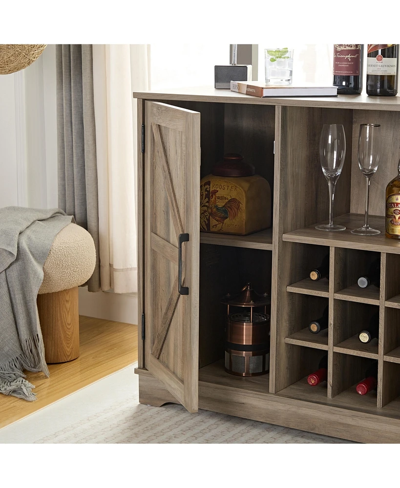 Farmhouse Kitchen Cabinet with Wine Rack Barn Door with Drawer