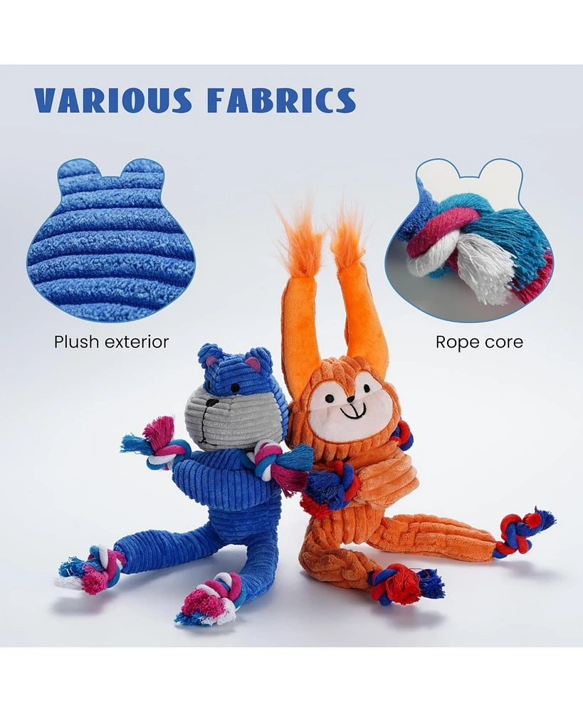Nocciola 2 Pack Frog & Squirrel Dog Plush Toys, Christmas gift, Interactive Squeaky Tug Dog Toys with Crinkle Paper, Rope Chew Toys for All Breeds
