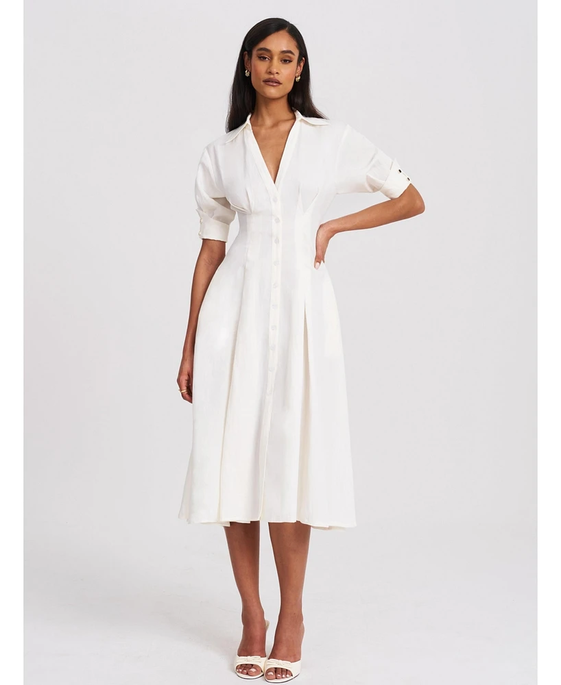 Miss Circle Women's Palina Lyocell Pleated Midi Preppy Shirt Dress