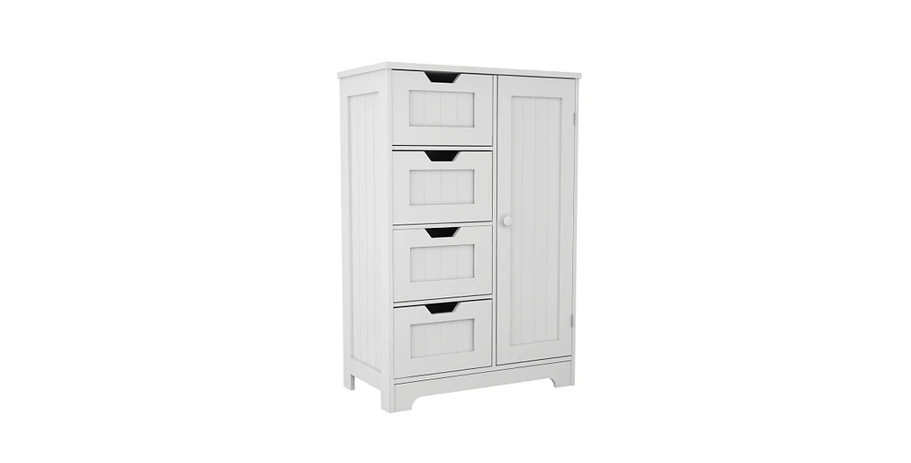 Casainc White Floor Storage Cabinet with Adjustable Shelves, 4 Drawers & Door for Bathroom and Living Room Use