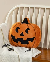 Glitzhome Fall and Halloween Fabric Double Sided Pumpkin Decorative Pillow, 16" x 5"