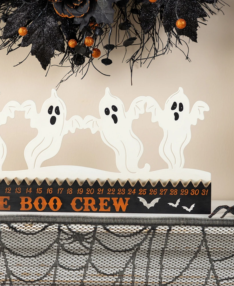 Glitzhome 7" Halloween Wooden Metal White Ghost Silhouette Countdown Table Sign