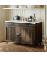 Homsee Marble patterned wooden multifunctional storage cabinet with two doors and two drawers, pantry