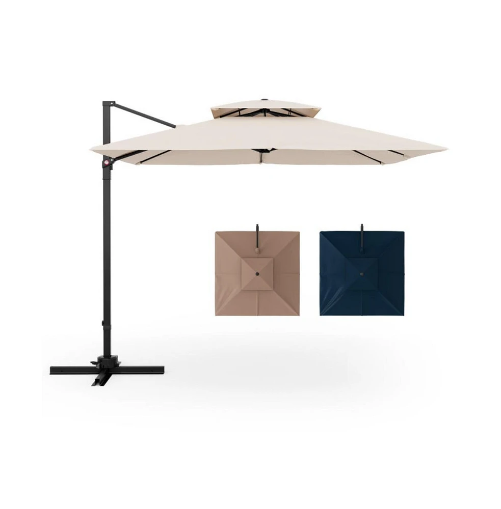 9.5 Feet Cantilever Patio Umbrella with 360° Rotation and Double Top