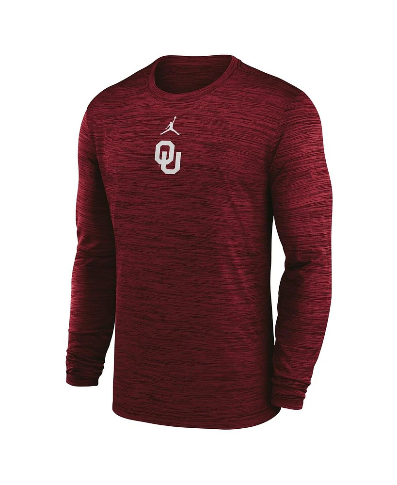 Jordan Men's Crimson Oklahoma Sooners 2025 Sideline Velocity Performance Long Sleeve T-Shirt