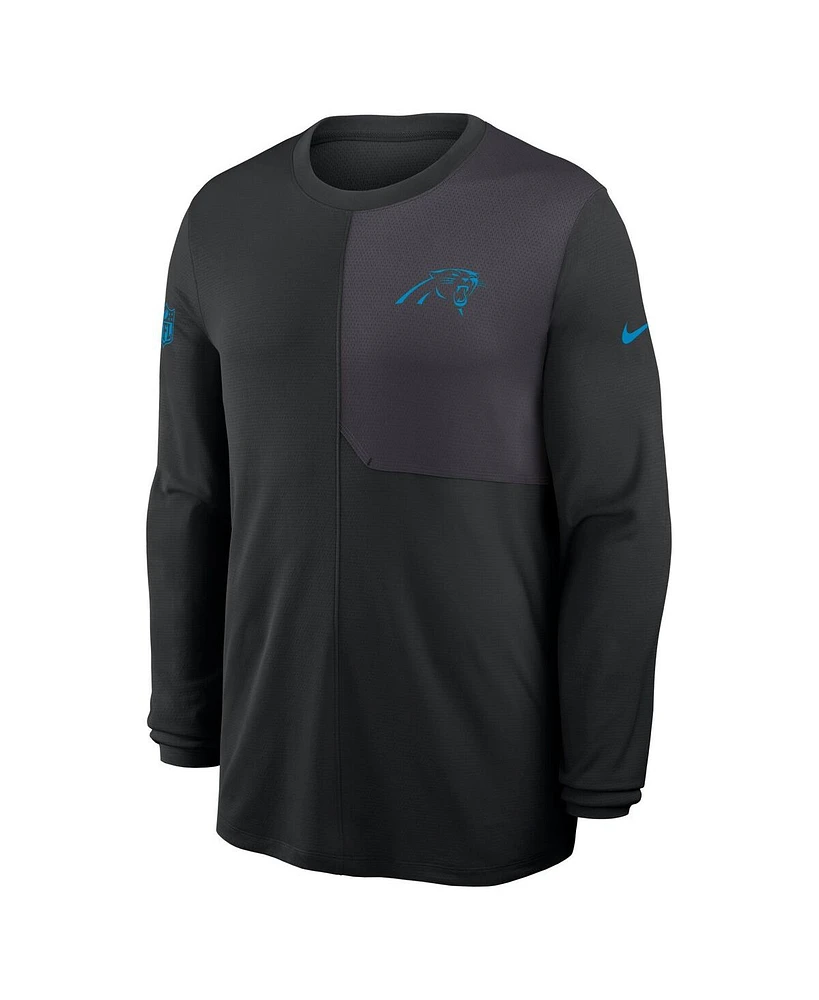 Nike Men's Black Carolina Panthers Sideline Coach Uv Performance Long Sleeve T-Shirt