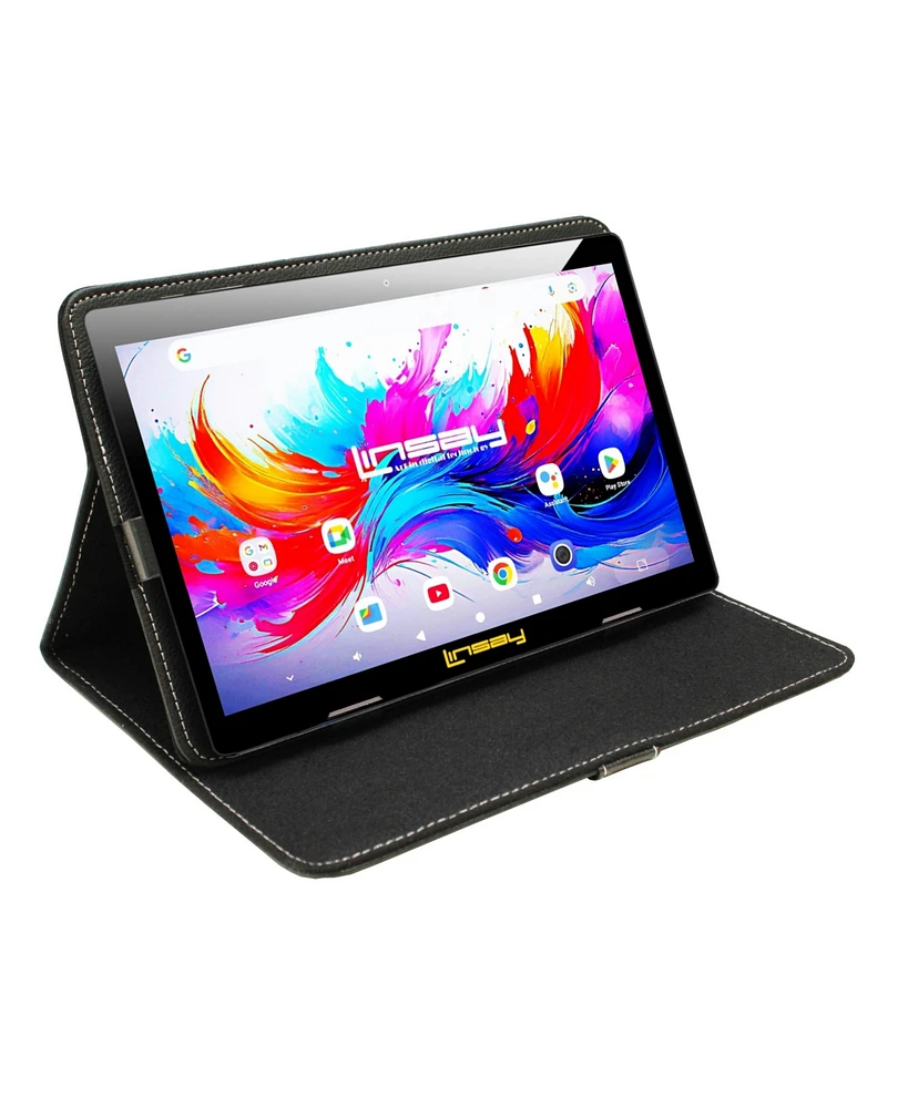 Linsay 10.1" Octa Core 256GB Storage Android 15 Tablet with Leather Case