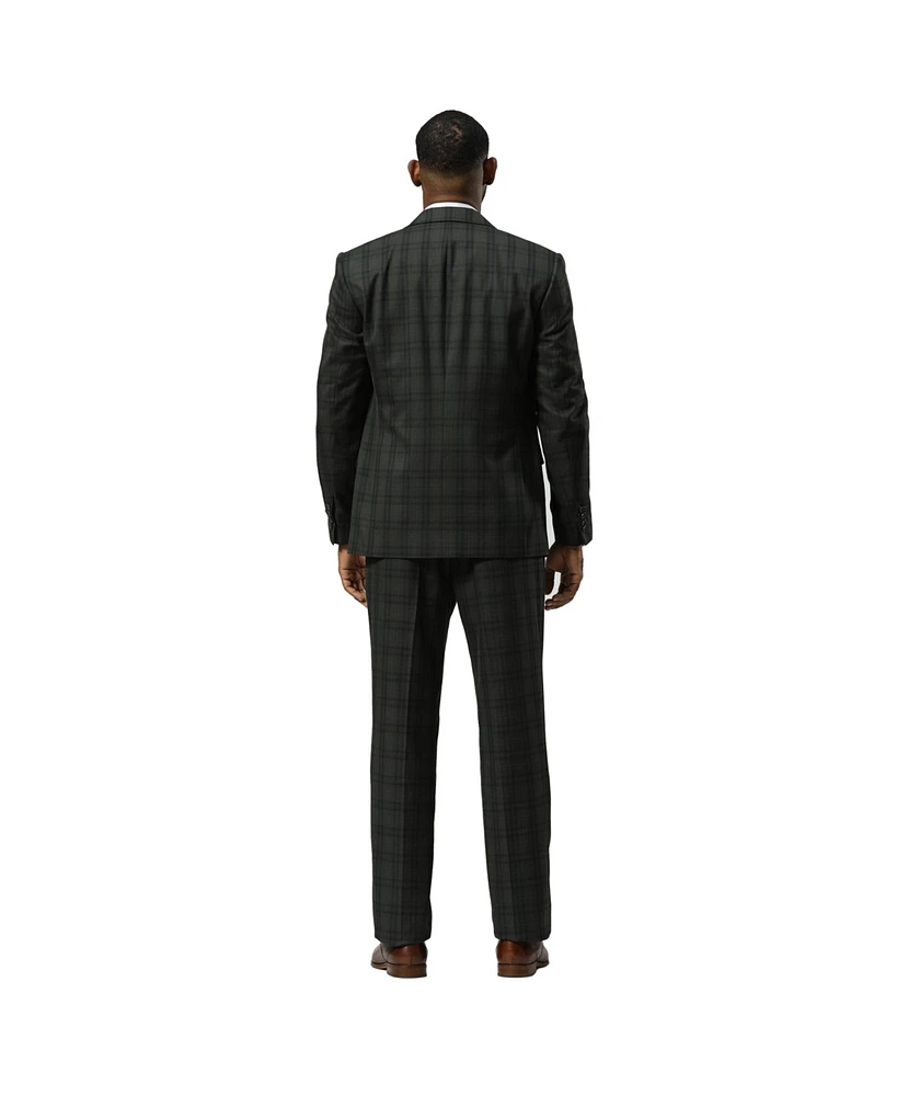 Stacy Adams Men's Glen Plaid Hybrid-Fit 3pc Notch Lapel Suit Set, Jacket Vest and Pants