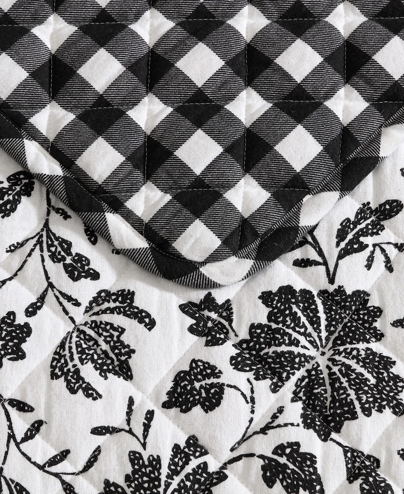 Eddie Bauer Woodblock Floral Flannel Cotton Reversible -Pc. Quilt Set