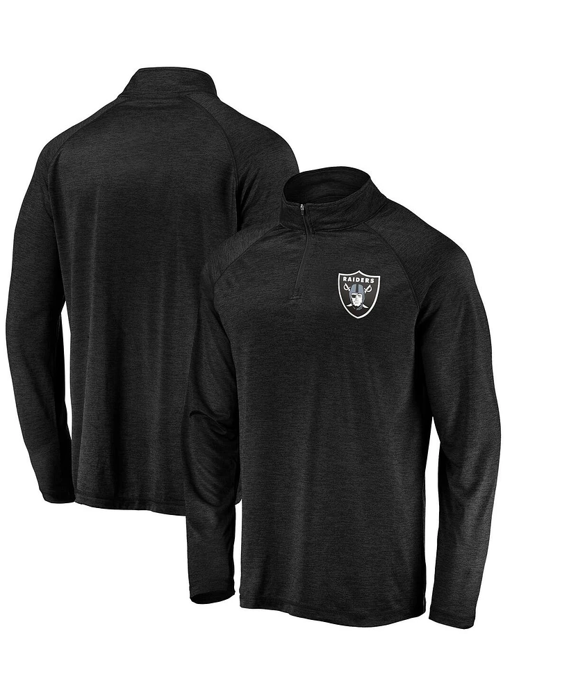 Fanatics Men's Black Las Vegas Raiders Striated Primary Logo Raglan Quarter-Zip Pullover Jacket