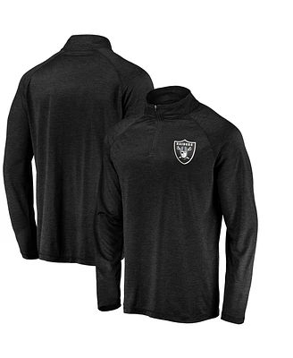 Fanatics Men's Black Las Vegas Raiders Striated Primary Logo Raglan Quarter-Zip Pullover Jacket