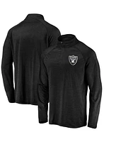 Fanatics Men's Black Las Vegas Raiders Striated Primary Logo Raglan Quarter-Zip Pullover Jacket