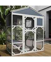 Streamdale Furniture Gray Wooden Catio Outdoor Cat House