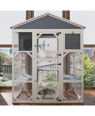 Streamdale Furniture Gray Wooden Catio Outdoor Cat House