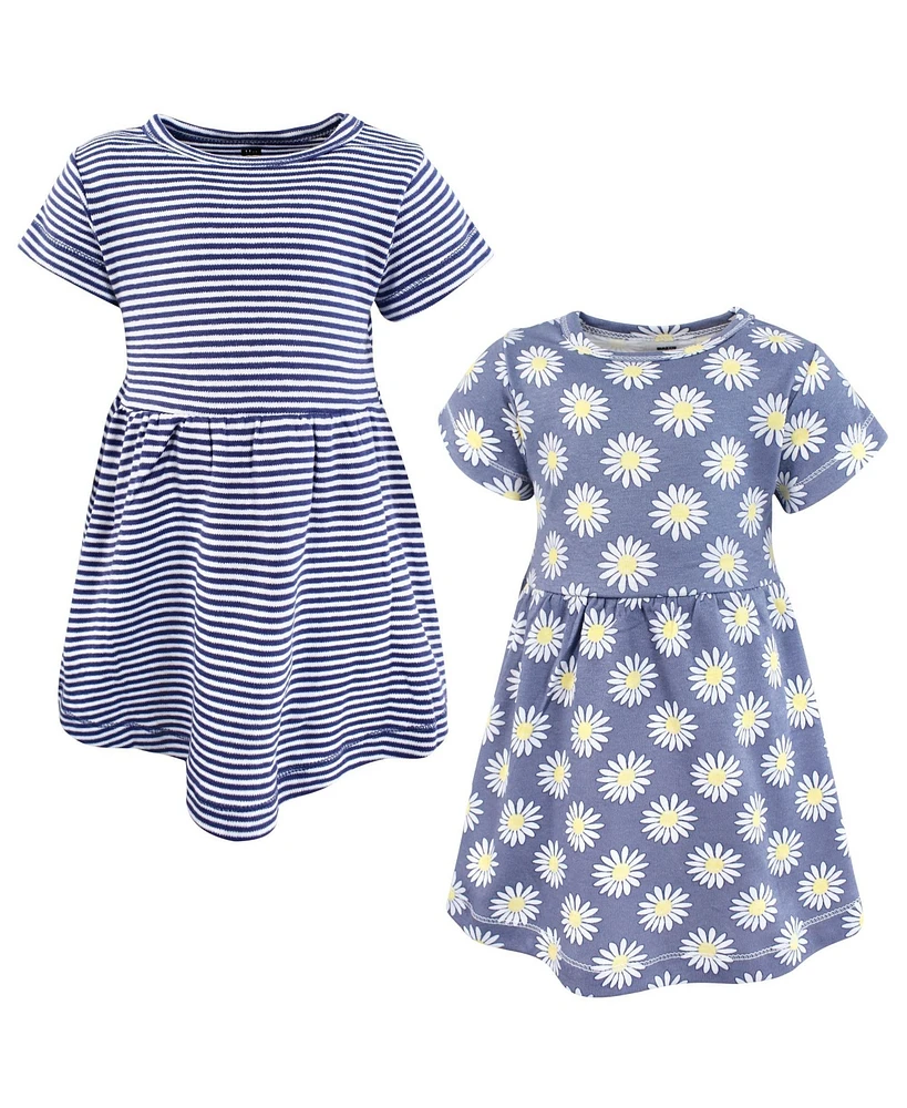 Hudson Baby Girls Cotton Dresses, Blue Daisy, Months