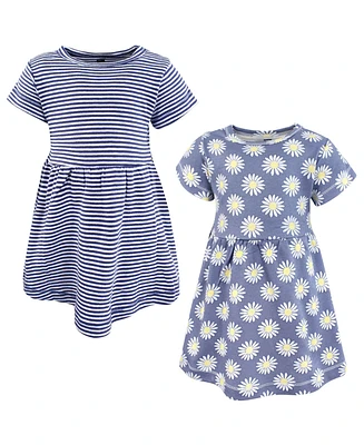 Hudson Baby Girls Cotton Dresses, Blue Daisy, Months