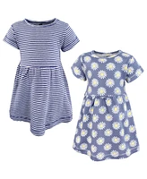 Hudson Baby Girls Cotton Dresses, Blue Daisy, Months
