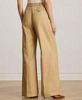 Lauren Ralph Women's Pleated Cotton Twill Wide-Leg Pants