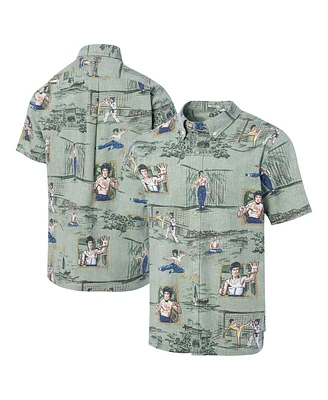 Reyn Spooner Men's Bruce Lee Green Hollywood Icons Little Dragon Button-Down Shirt