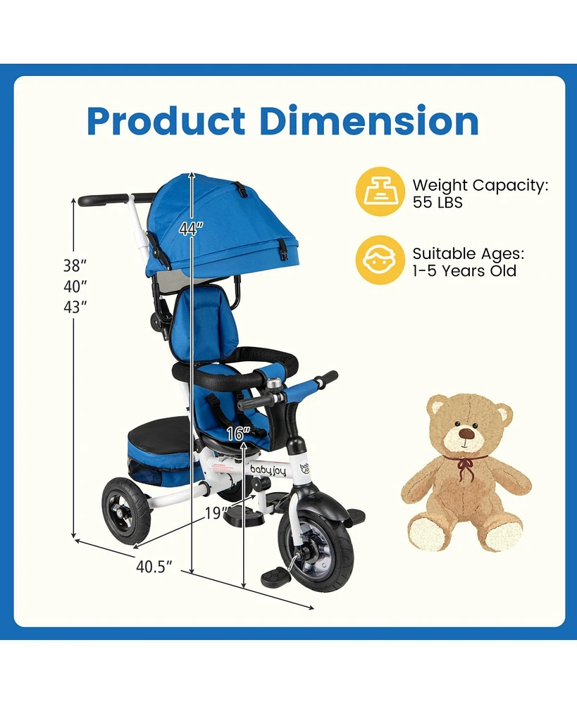 Costway Toddler 5-in-1 Folding Trike 1-5 Years Old with Safety Harness Storage