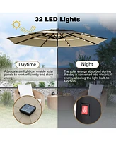 11 Ft Solar Sunshade Patio Umbrella with 32 Led Lights, Crank Control, Adjustable Tilt Angle