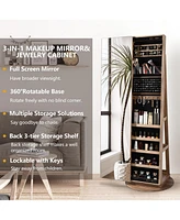 Vlsrka 360° Swivel Free-Standing Jewelry Armoire Cabinet with Mirror