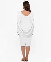Betsy & Adam Plus Ruched Cape Dress