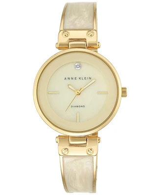 Anne Klein Women's Diamond Accent Gold-Tone and Ivory Bracelet Watch 34mm