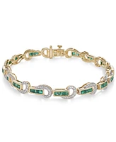 Emerald (2-1/2 ct. t.w.) and Diamond (5/8 ct. t.w.) Swirl Link Bracelet in 14k Gold