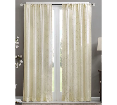 rina Diamond Sheer Window Curtain, Ivory sheer curtains 95 inches long Single Curtain, Width 50 curtains sheer for Bedroom and Living Room, Easy To Ha