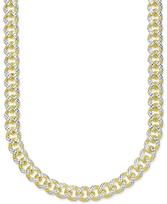 24" Men's Two-Tone Cuban Link Chain Necklace in 14k Gold-Plated Sterling Silver and Sterling Silver