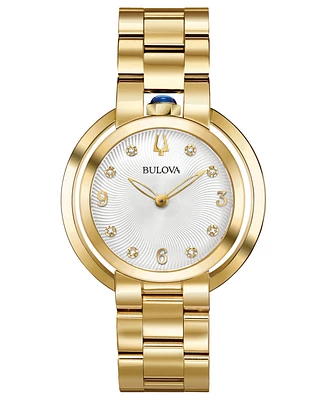 Bulova Women's Rubaiyat Diamond-Accent Gold-Tone Stainless Steel Bracelet Watch 35mm