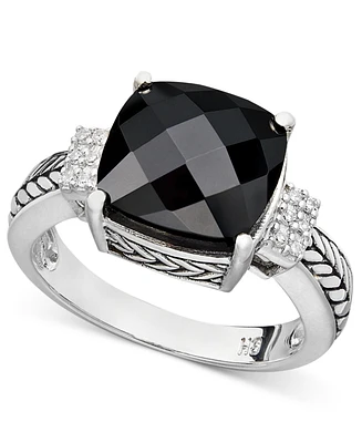 Effy Onyx (10 x 10mm) and Diamond Accent in Sterling Silver