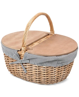 Picnic Time Country Navy & White Striped Picnic Basket