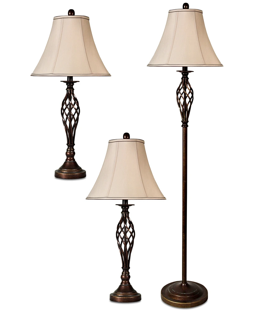 StyleCraft Barclay Brass Set of 3: 2 Table Lamps and 1 Floor Lamp
