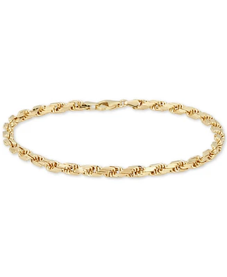 Italian Gold Diamond Cut Rope Chain Bracelet (4mm) in 14k Gold, Made in Italy