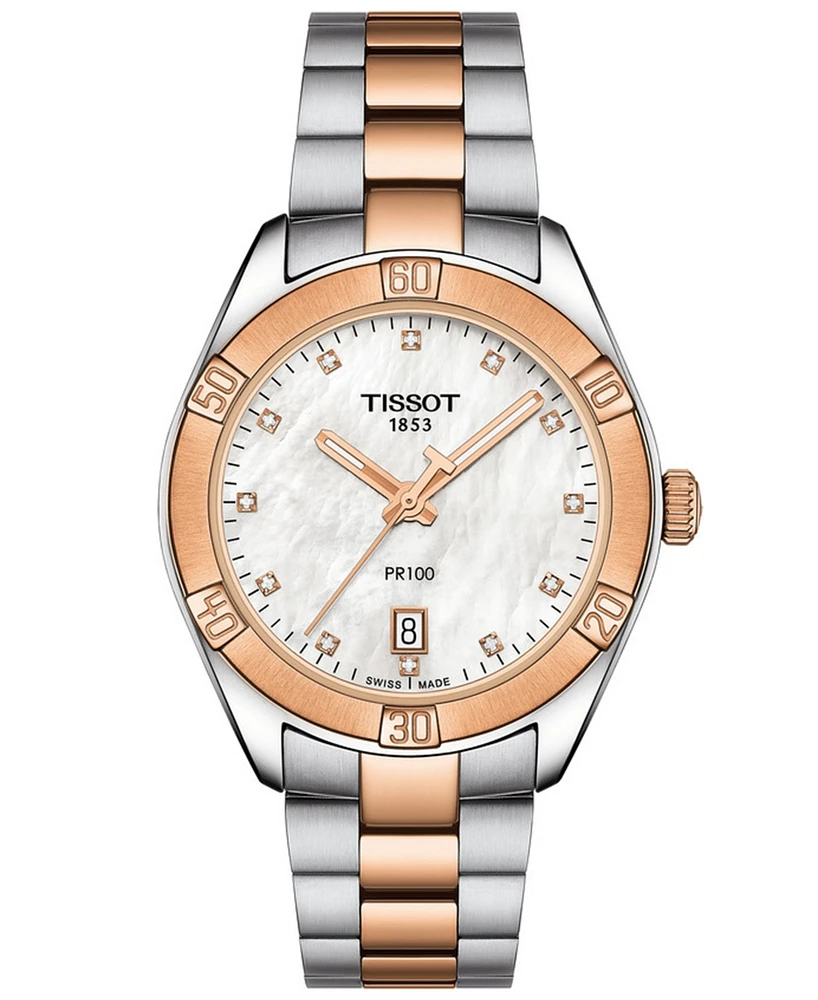 Tissot Women's Swiss Pr 100 Sport Chic T-Classic Diamond-Accent Two-Tone Stainless Steel Bracelet Watch 36mm