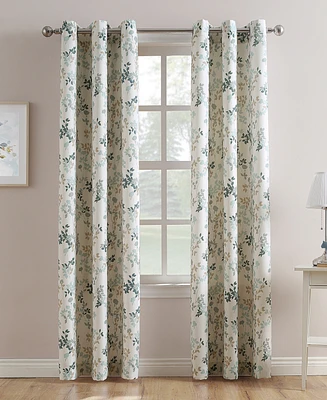 Mabel Floral Print Semi-Sheer Grommet Curtain Panel