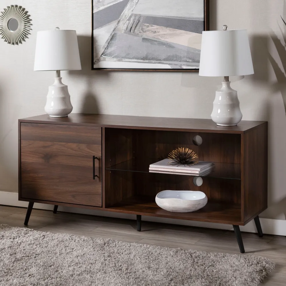 Walker Edison 52" Modern Tv Stand Media Storage Console with Black Legs