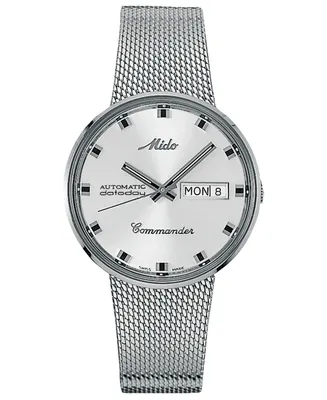 Mido Men's Swiss Automatic Commander Stainless Steel Mesh Bracelet Watch 37mm