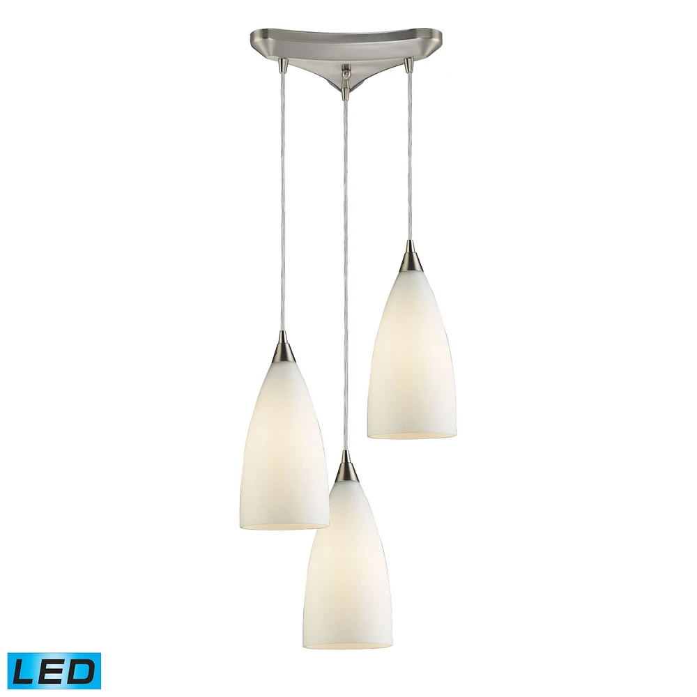 Vesta 3-Light Pendant White in Satin Nickel