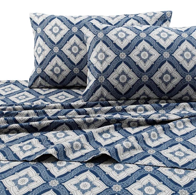 Tribeca Living Flannel Damask Printed Extra Deep Pocket Sheet Set